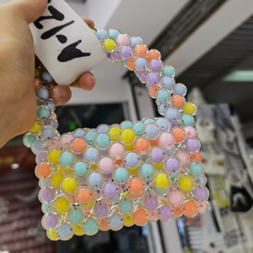 Super popular small women's bag Summer versatile 2021 New trendy pearl crossbody bag, niche design hand-held small square bag 15