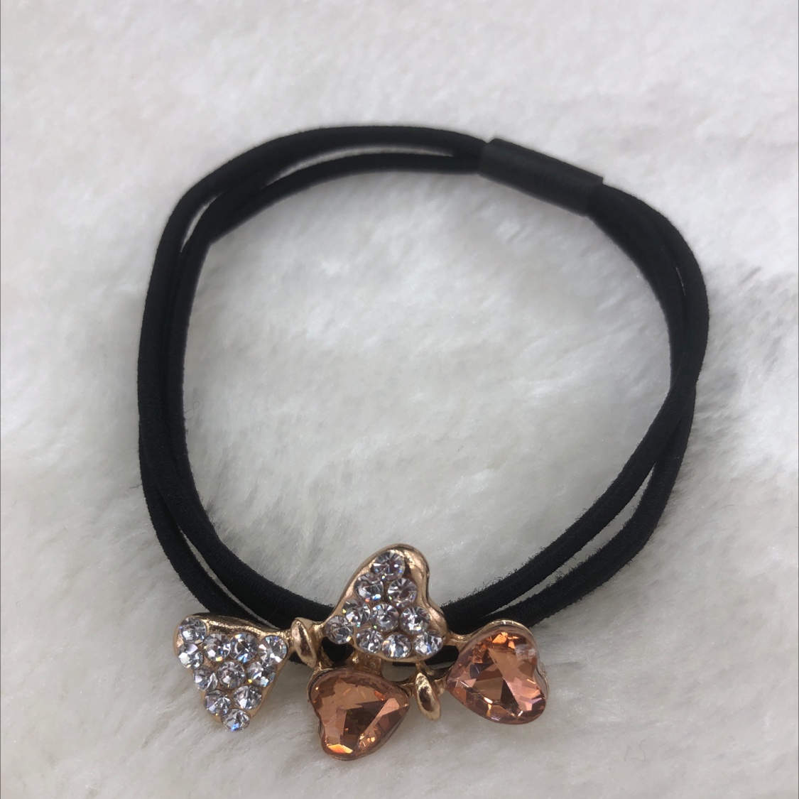 Alloy rhinestones double bow tie rubber band Champagne