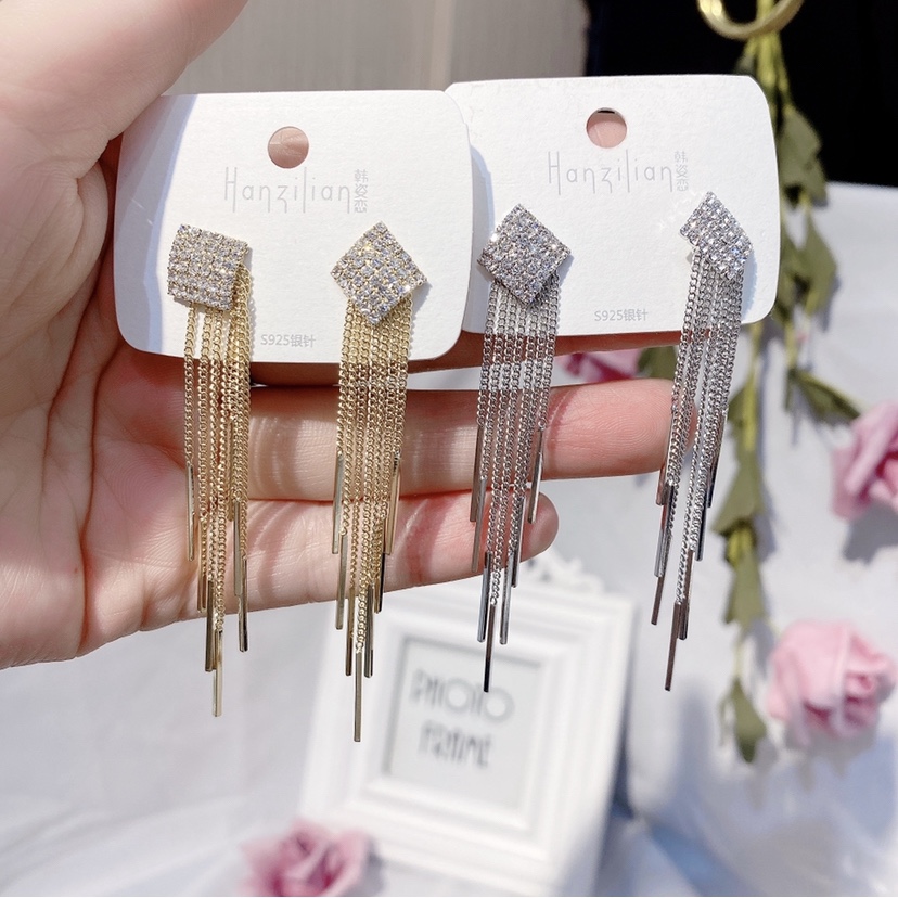 方钻十流苏气质长款时尚百搭显肤白耳环11