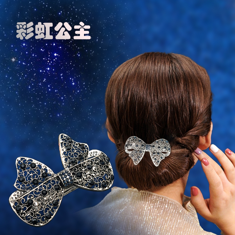 发夹文艺女士中号水钻蝴蝶结半扎头发夹子气质顶夹后脑勺发卡发饰