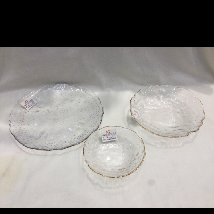 Gold rim glass fruit plate creative home transparent fruit plate salad plate large