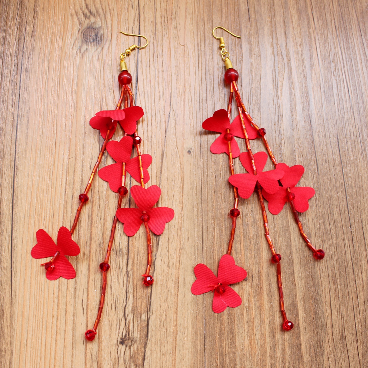 2021 new Chinese red satin-textured pendant earrings, sparkling crystal earrings, and Jialan accessories