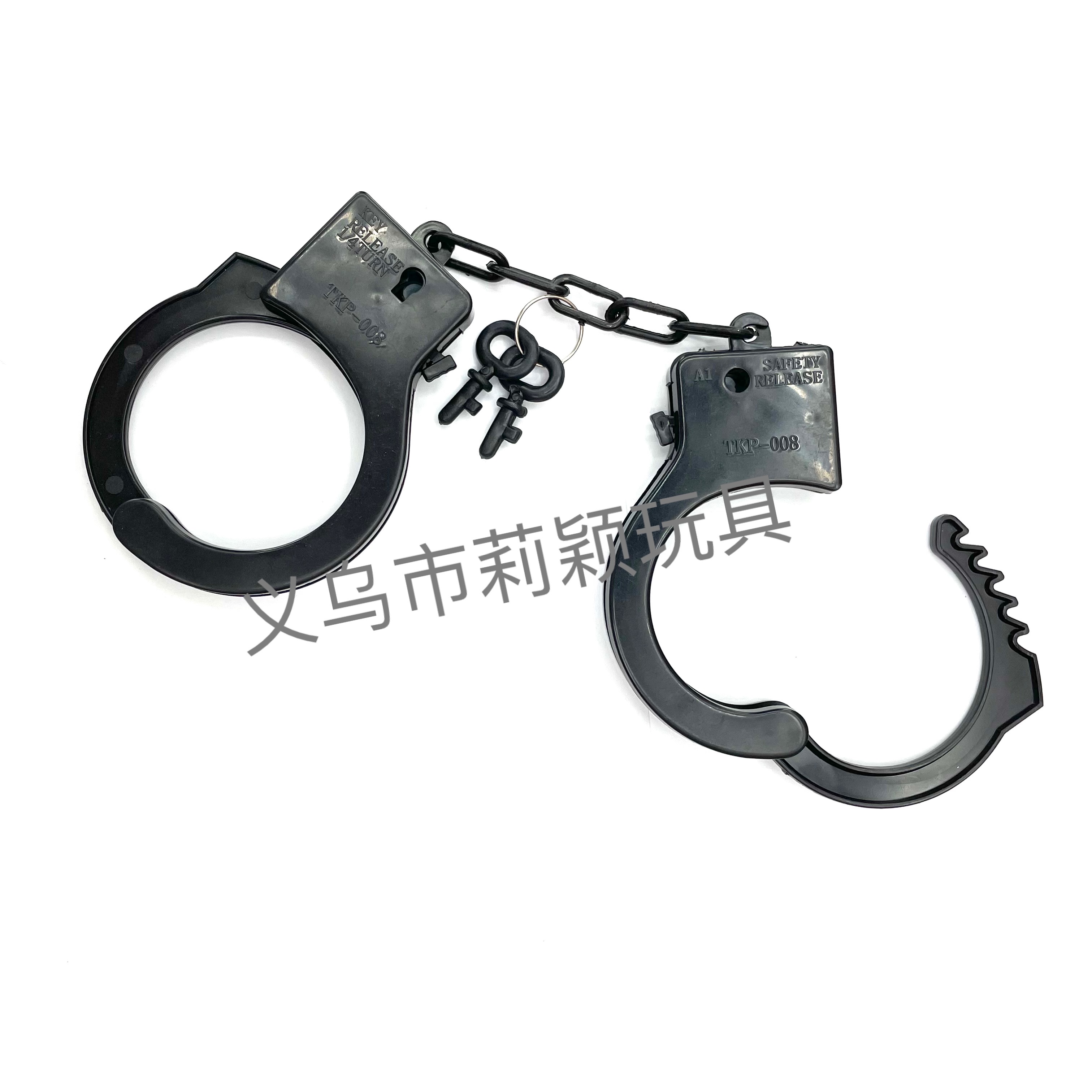玩具手铐塑料手铐情侣手扣彩色手铐本色手铐儿童玩具手铐游戏玩具手铐万圣节产品黑色塑胶本色手铐 JH-39细节图