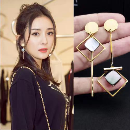 925 sterling silver earrings Korean style long pendant Women's sterling silver earrings Geometric earrings shell asymmetrical earrings