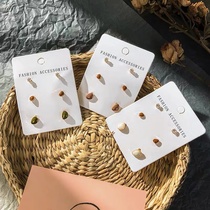 Irregular geometry drop glaze stud three-piece set Stud set Simple and compact one week earrings for women