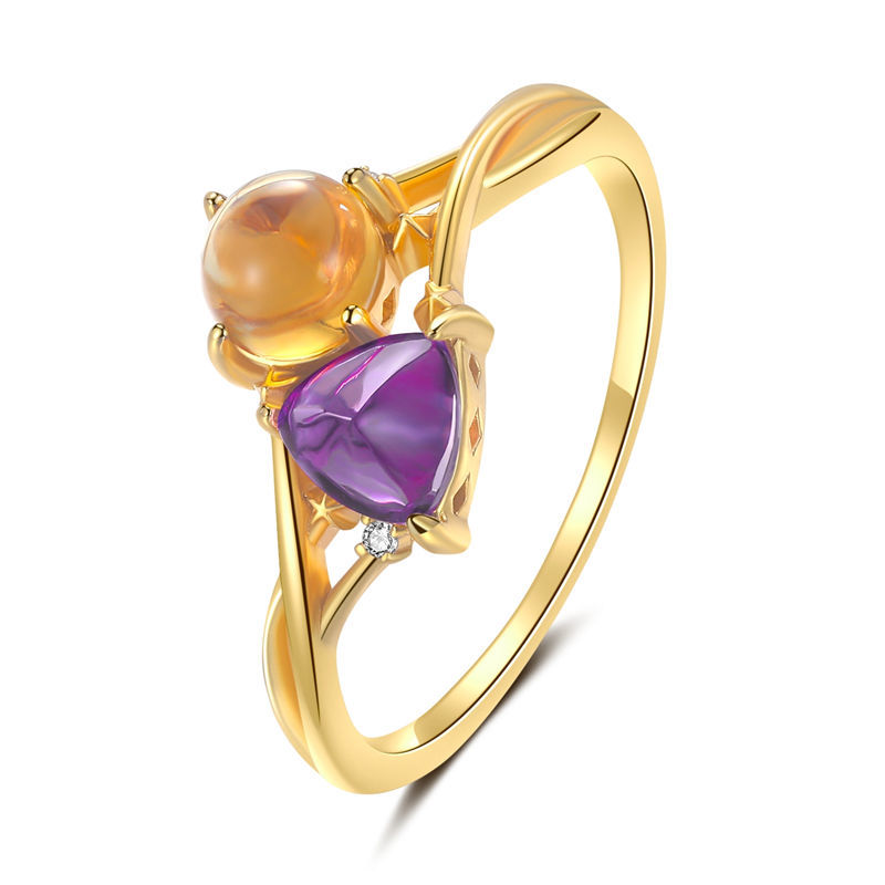 39 "Romance" original design ring S925 sterling silver yellow amethyst Star Moon Galaxy gift temperament fashion