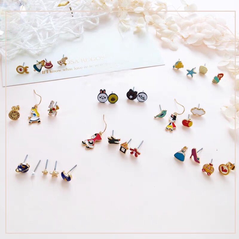 Cartoon earrings stud set fun funny expression student girl cute earrings with or without piercing ear clip