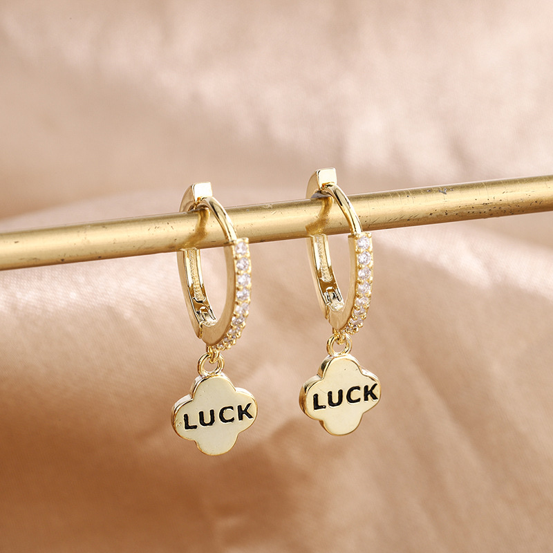 Niche design French earrings LUCK Luck Creative versatile earrings set with diamonds, letters, and drip glaze simple INS details Picture