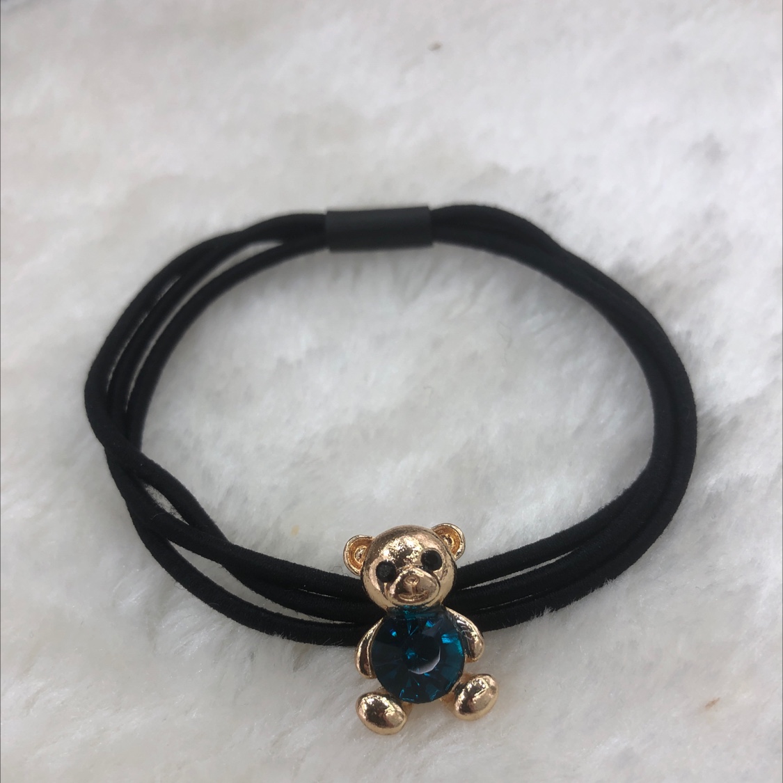 Alloy rhinestones bear leather band dark green