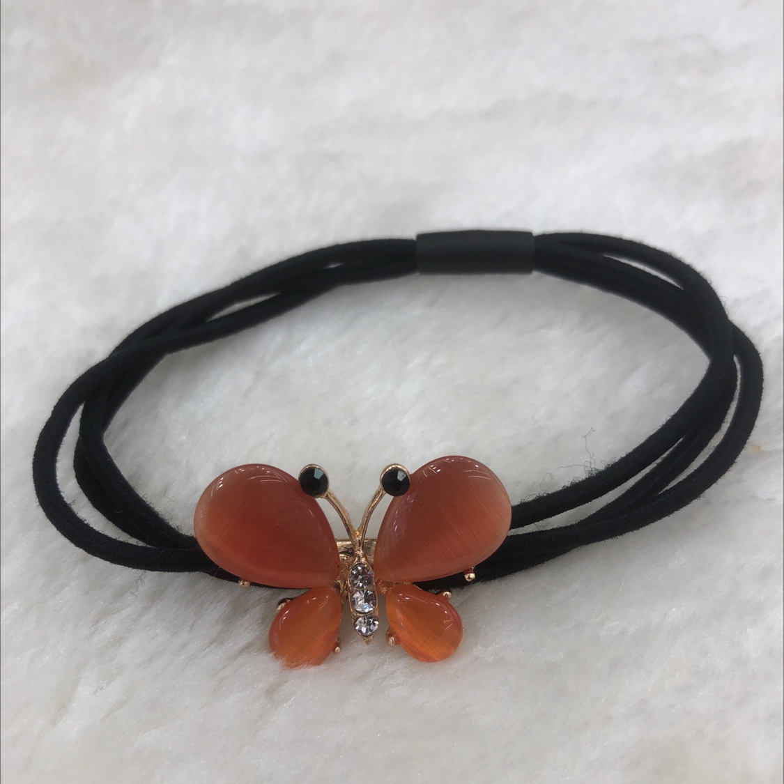 Alloy rhinestones cat eye butterfly rubber band red