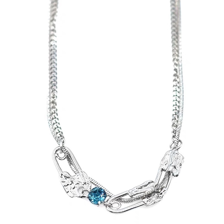 ATELIERSO Pin Series Three-pin misty blue crystal necklace, original design, high-end and personalized pendant