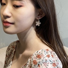 韩国东大门耳环双面滴油半透明花朵耳圈网红气质耳饰