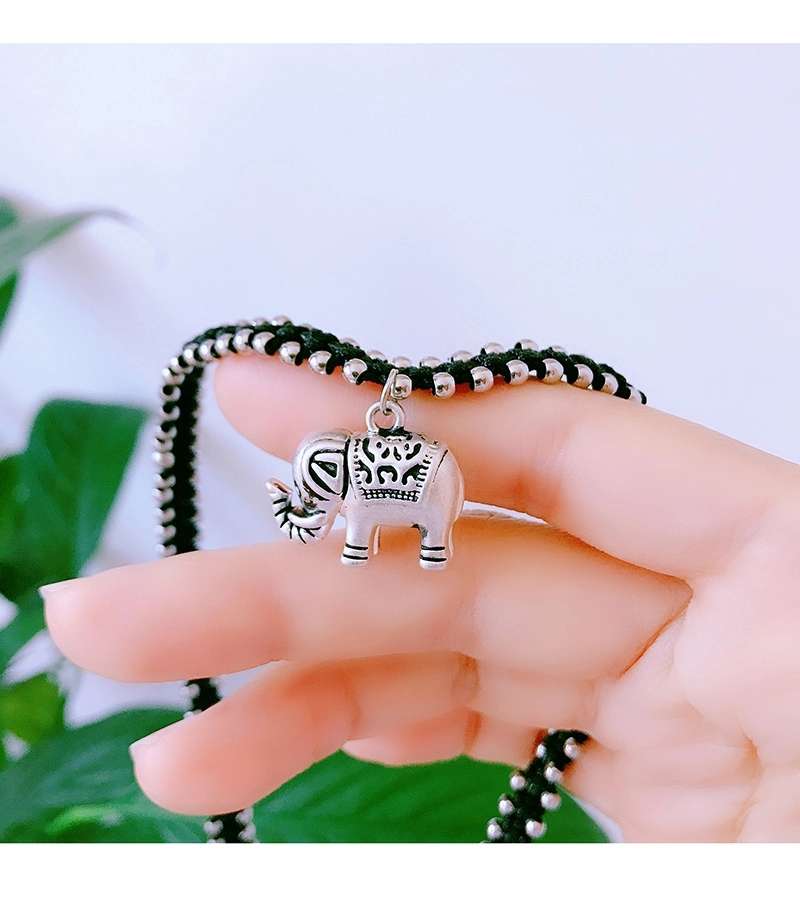 Jingpuli Jewelry, Thai hand-woven solid hexagonal star lotus heart little elephant colon-bone chain, women's retro vintage rose and chrysanthemum necklace, imitation silver matching jewelry series detail image 4