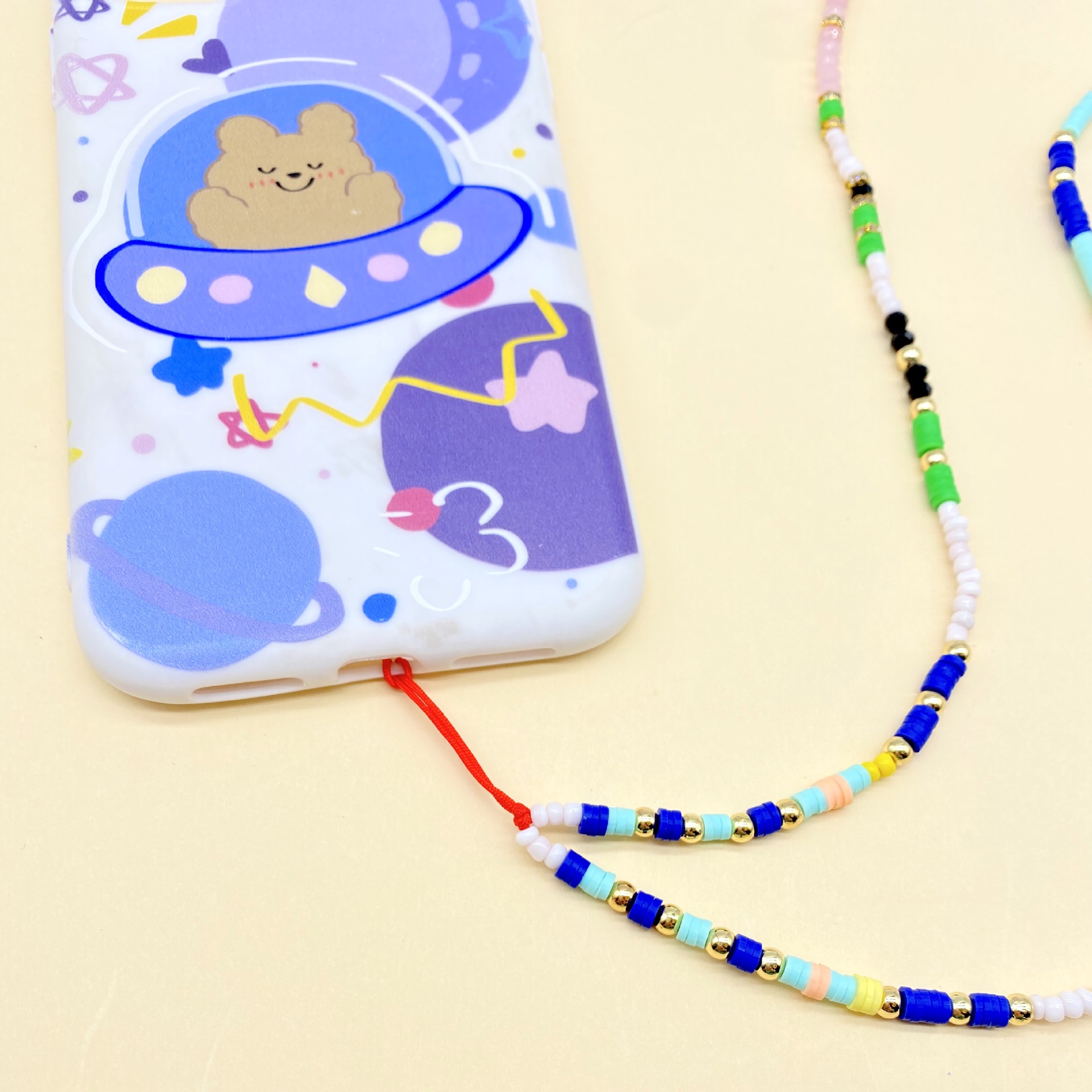 Fashion mobile phone chain decoration men and women can use colored crystal chain spring and summer with mobile phone rope