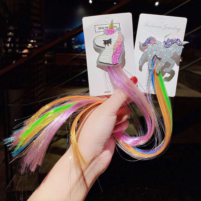 B0 可爱彩虹翅膀独角兽五角星网纱蝴蝶结假发发卡女童公主潮妞假发带辫子发圈头饰儿童蝴蝶结女宝宝小女孩可爱假发辫子