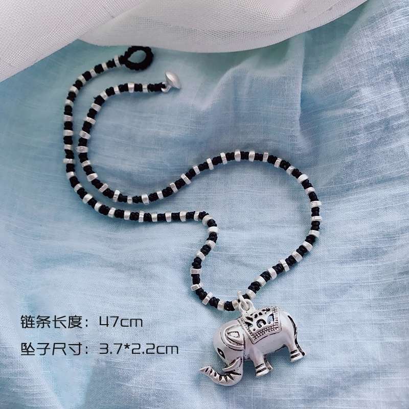 Jingpuli jewelry, Thai ethnic style hand-woven collarbone chain, retro aged imitation silver neck chain, neck jewelry, short necklace Item Picture