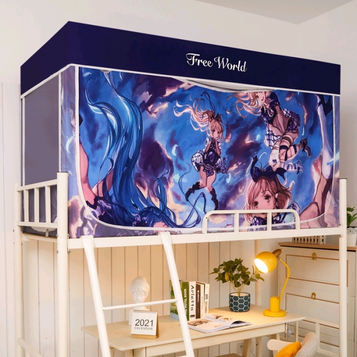 新款防偷窥学生蚊帐门帘数码印花遮光床帘8