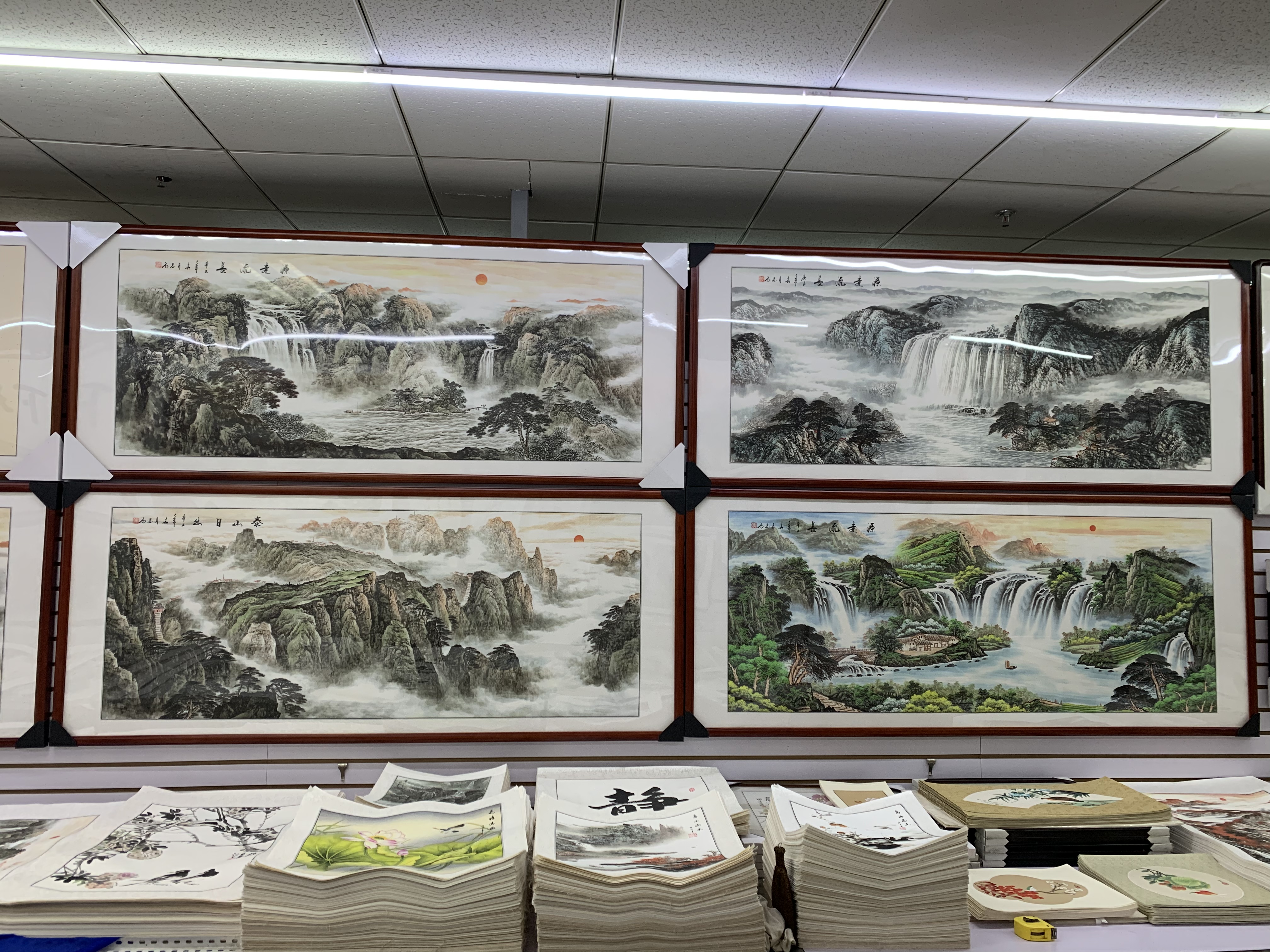 A complete set of 6 pieces of 80x200 rounded corner frame glass watermarked landscape paintings Specification image