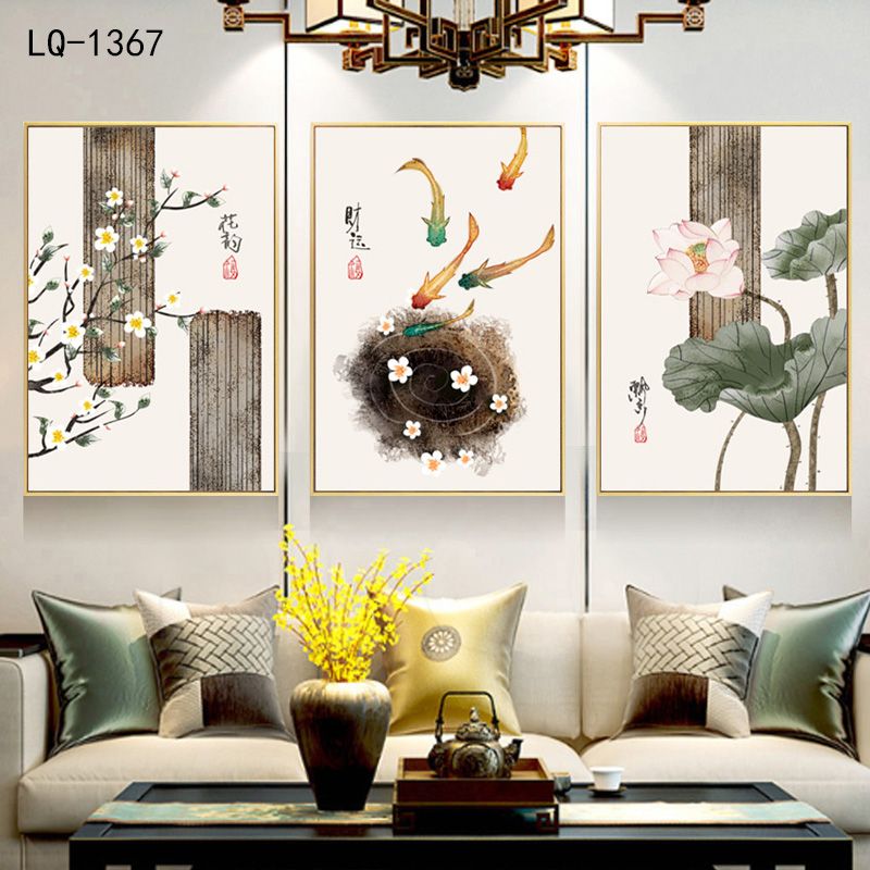 铝合金晶瓷晶贝中式客厅三联画3️⃣装饰画详情2