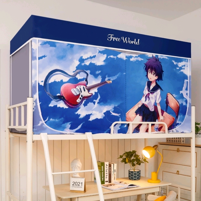 New anti-peeping student mosquito net door curtain digital printing blackout bed curtain 7