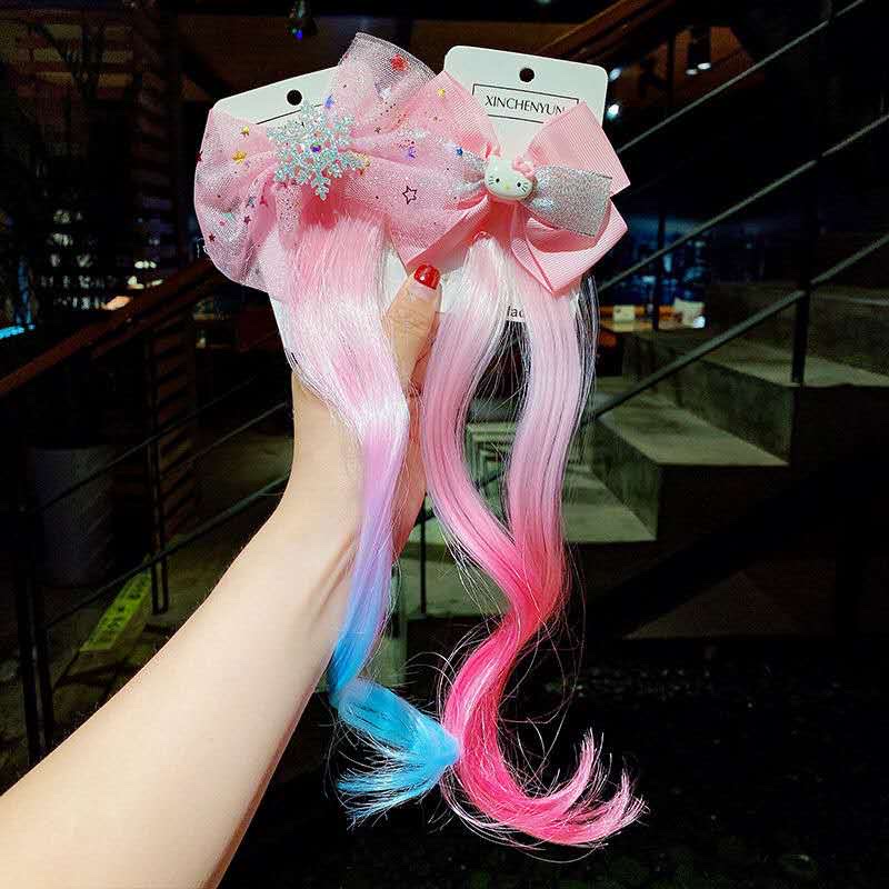 Cute rainbow wings, unicorn, five-pointed star, gauze, bow, wig, hairpin, girl, princess, trendy girl, wig with braid, hair band, headwear, children's bow, baby girl, little girl, cute wig, braid 9 detail image 10