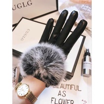 Real rabbit fur gloves female autumn and winter Korea cute plus wool thickened warm cold waterproof riding driving touch screen