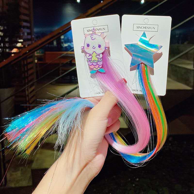 Cute rainbow wings, unicorn, five-pointed star, gauze, bow, wig, hairpin, girl, princess, trendy girl, wig with braid, hair band, headwear, children's bow, baby girl, little girl, cute wig, braid 9 Specification image