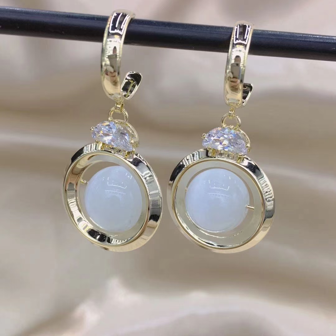 s925 Silver Needle Ear Earrings, cat's eye stone ear studs and earrings, elegant ladies