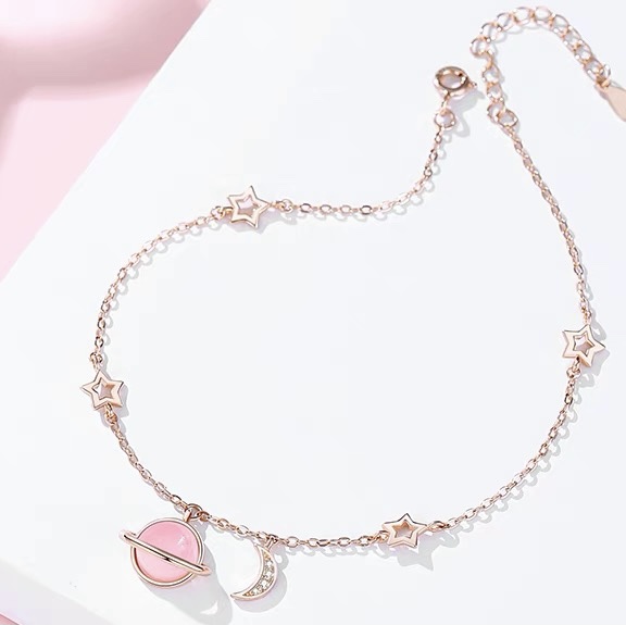 Pink planet necklace