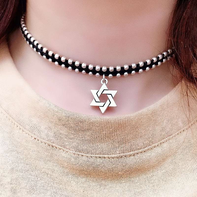 Jingpo Li Jewelry, Thai hand-woven hollow hexagonal star elephant collarbone chain, women's retro vintage rose necklace, imitation silver matching jewelry series Item Picture