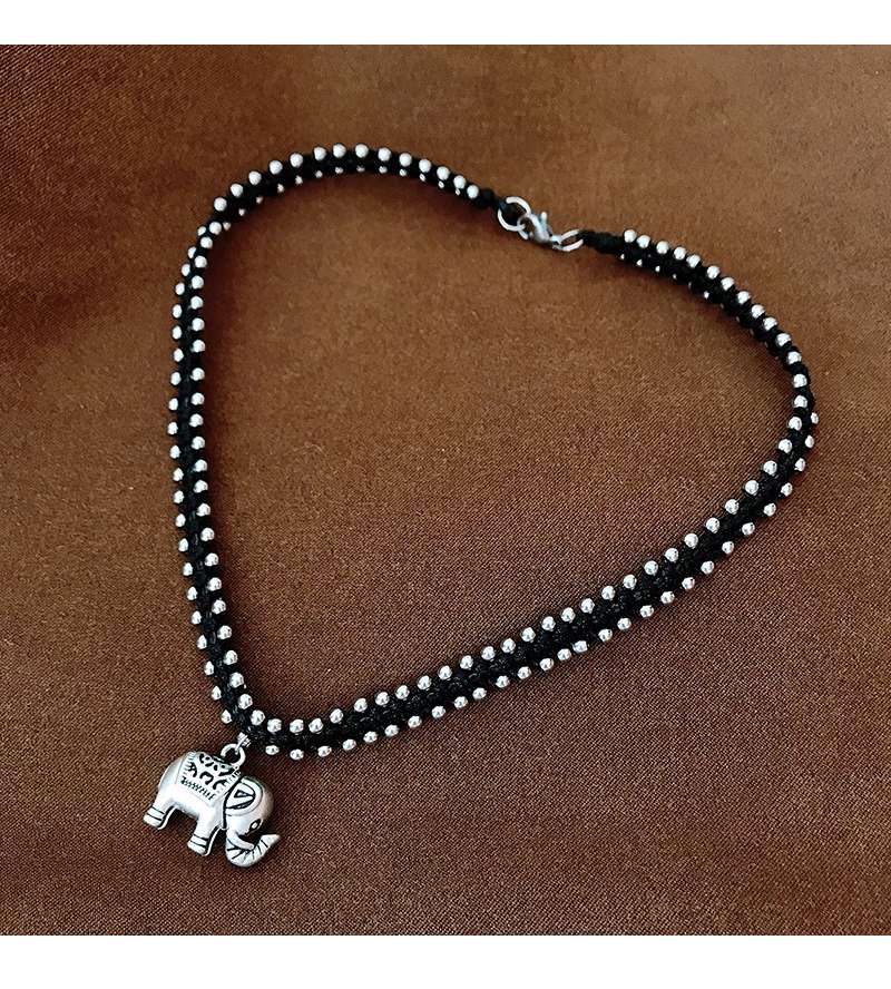 Jingpuli Jewelry, Thai hand-woven solid hexagonal star lotus heart little elephant colon-bone chain, women's retro vintage rose and chrysanthemum necklace, imitation silver matching jewelry series detail image 13