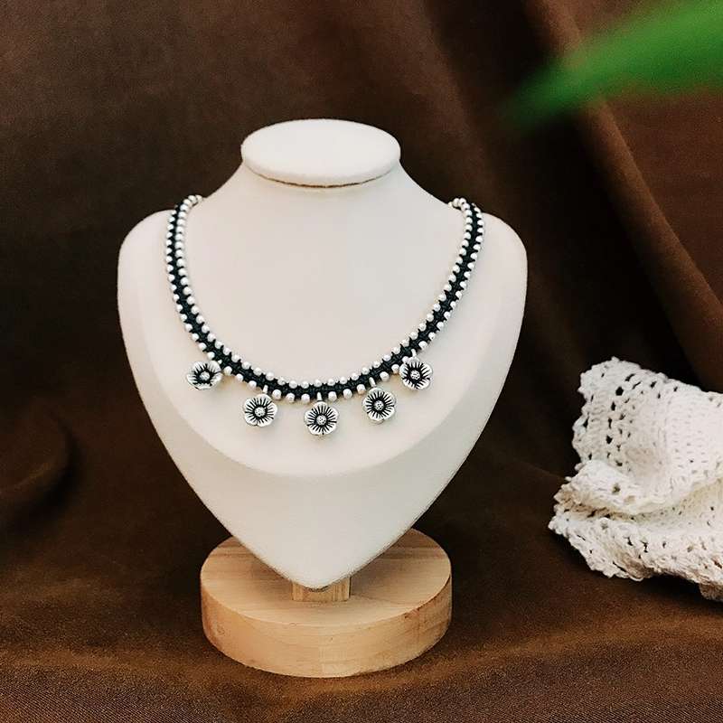 晶珀丽饰品泰国手工编织实心六芒星荷花小象锁骨链女复古做旧玫瑰花菊花项链仿银配饰品系列详情图14