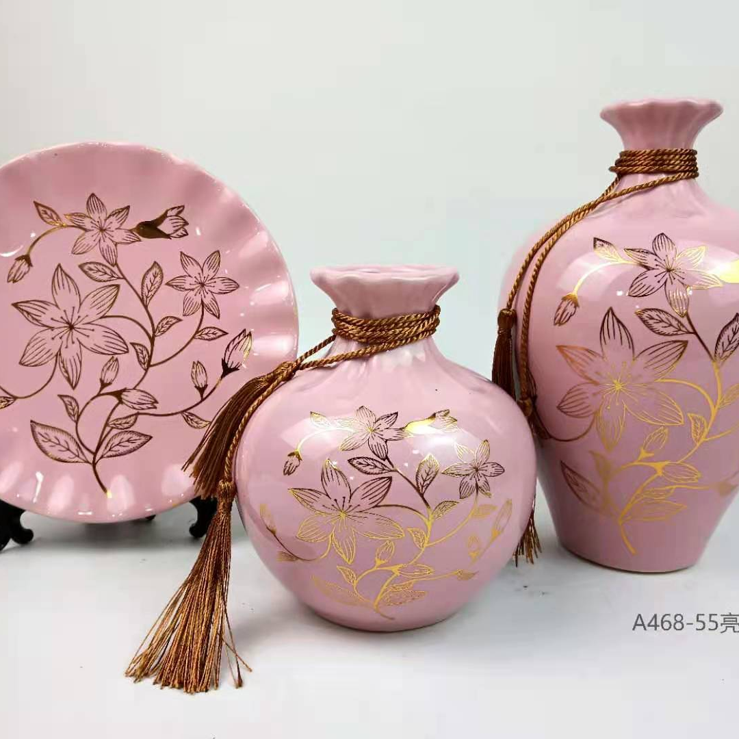 Ceramic three-piece set flower arranger Home ceramic three-piece set decorative cabinet living room home Wedding Hotel soft decoration porch jewelry arts and crafts gifts Wholesale 0771 thumbnail