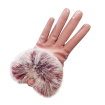 Real rabbit fur gloves female autumn and winter Korea cute plus wool thickened warm cold waterproof riding touch screen riding