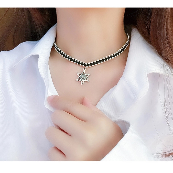 Jingpuli Accessories, Thai hand-woven solid six-pointed star elephant coldbone chain, women's retro vintage rose necklace, silver imitation accessory series