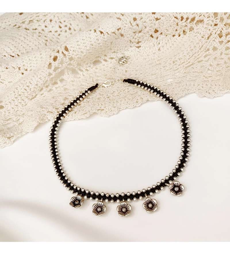 晶珀丽饰品泰国手工编织实心六芒星荷花小象锁骨链女复古做旧玫瑰花菊花项链仿银配饰品系列详情图15