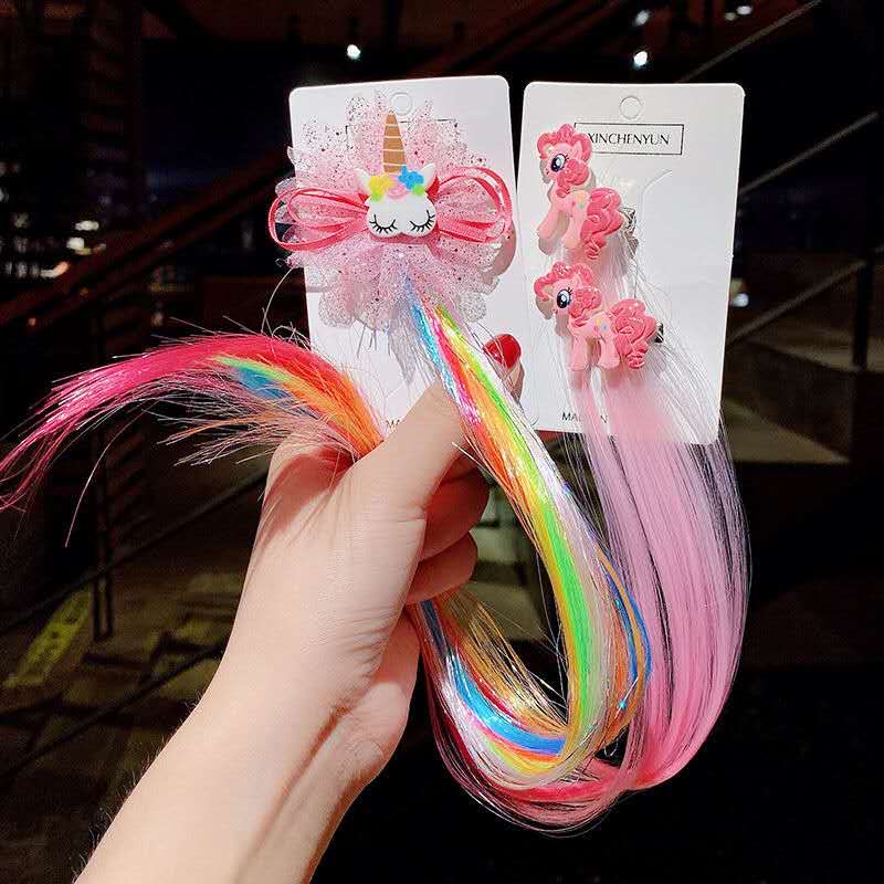 Cute rainbow wings, unicorn, five-pointed star, gauze, bow, wig, hairpin, girl, princess, trendy girl, wig with braid, hair band, headwear, children's bow, baby girl, little girl, cute wig, braid 9 detail image 1