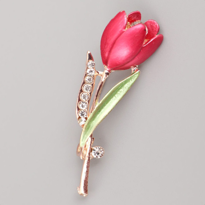 Painted red tulips simple anti-slip pin coat temperament diamond-studded corsage fashion suit with accessories