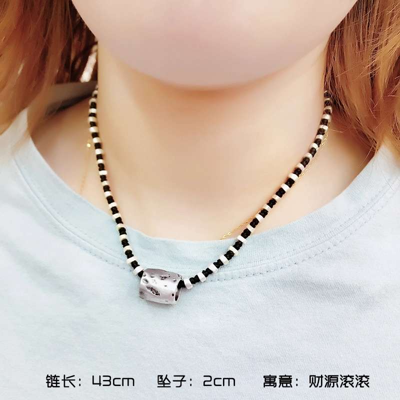 晶珀丽饰品DL24泰国民族风手工编织锁骨链复古做旧仿银颈链脖子饰品短款项链鱼多多款详情7