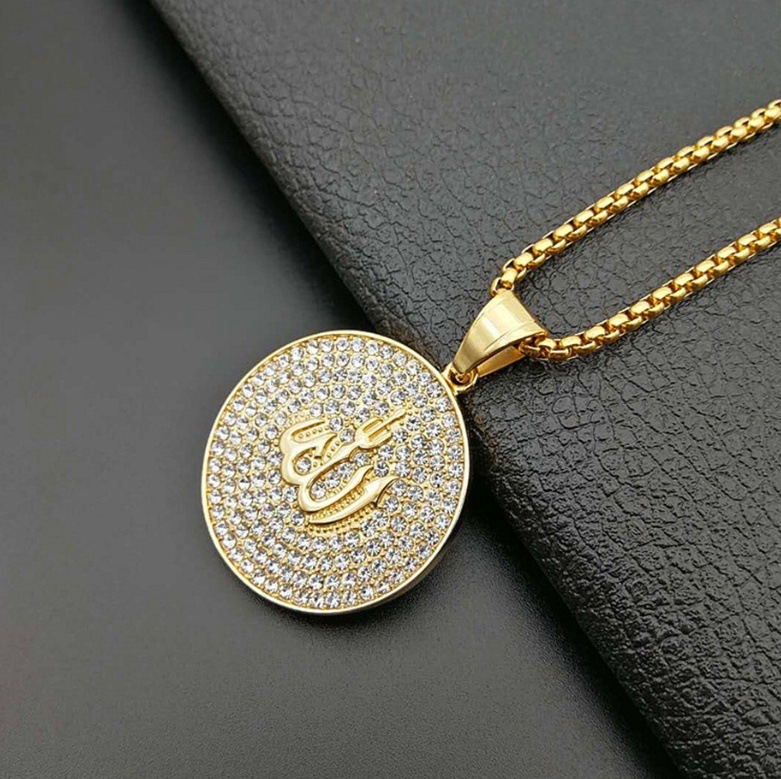 Cross border hip hop ice out circular pendant necklace
