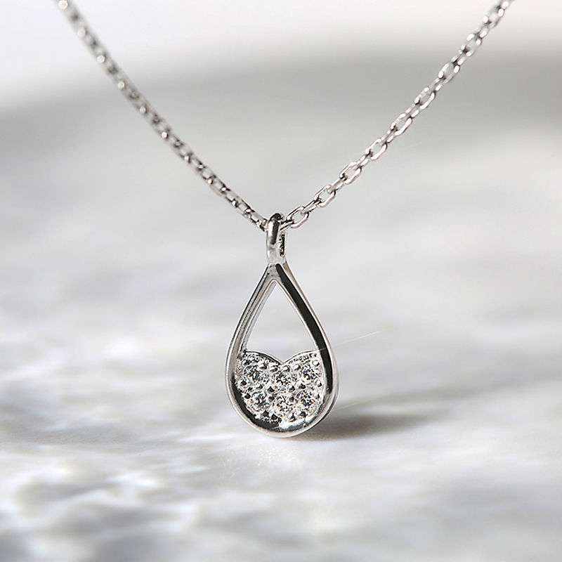 18 Sparkling diamond water drop necklace, silver, simple and fresh, small pendant, Korean style, forest style, versatile, student collarbone chain for girls detail image 1