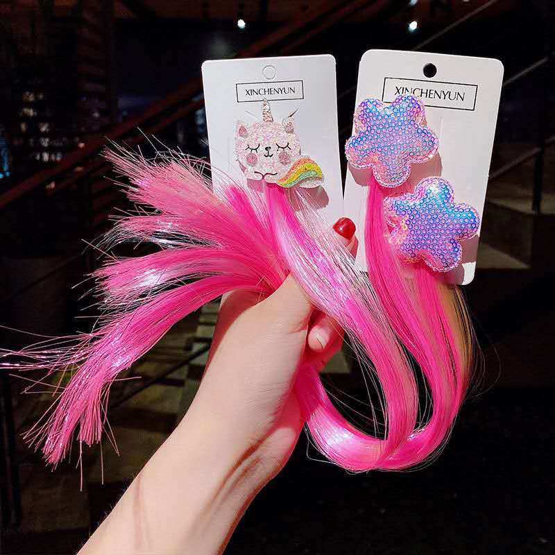 Cute rainbow wings, unicorn, five-pointed star, gauze, bow, wig, hairpin, girl, princess, trendy girl, wig with braid, hair band, headwear, children's bow, baby girl, little girl, cute wig, braid 9
