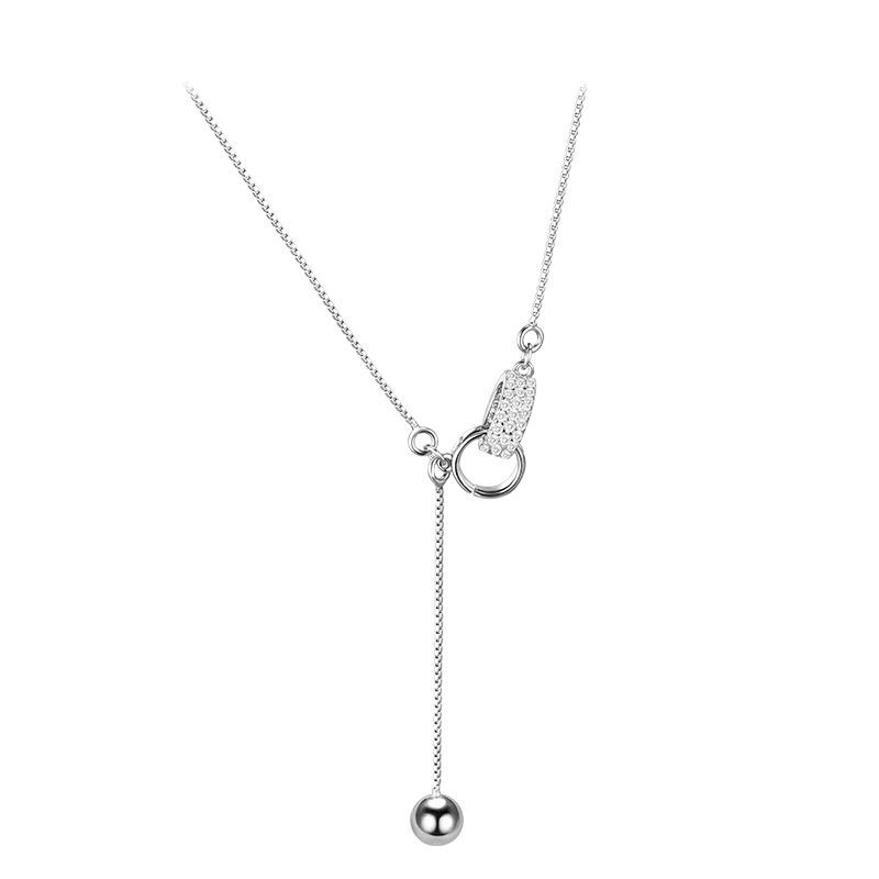 Beaded double ring silver necklace for women ins light luxury niche collarbone chain birthday gift for women cool women fashion personality