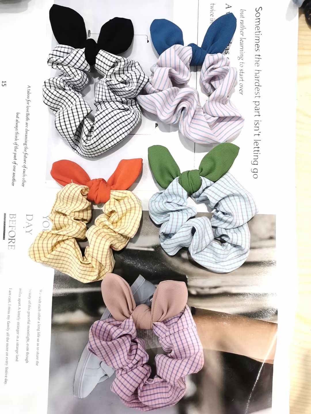 The new Korean-style knotted rabbit ear hair tie, cute cartoon hair tie, head tie, popular ponytail headwear and hair accessory from Chunqiu, Korea detail image 1