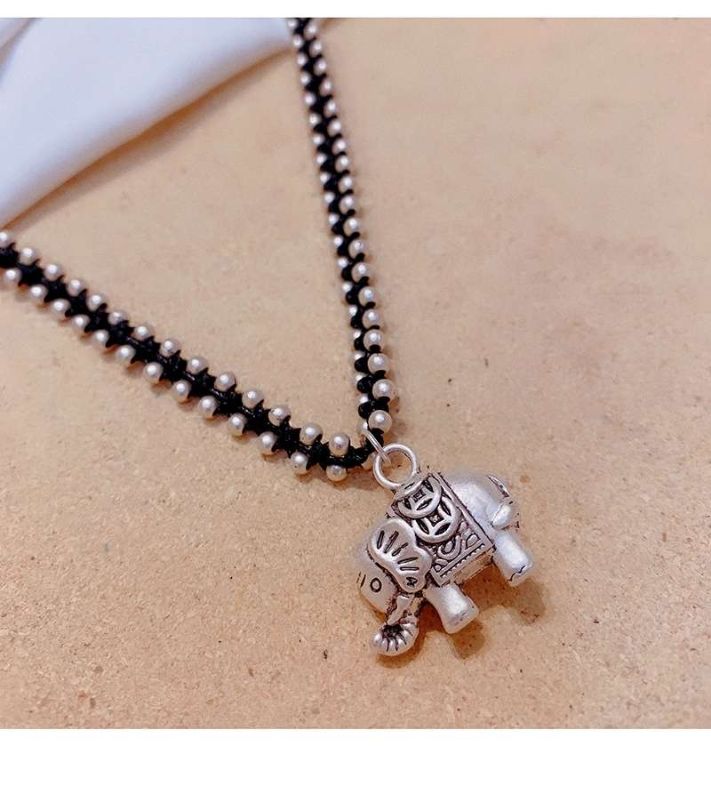 Jingpuli Jewelry, Thai hand-woven solid hexagonal star lotus heart little elephant colon-bone chain, women's retro vintage rose and chrysanthemum necklace, imitation silver matching jewelry series detail image 7