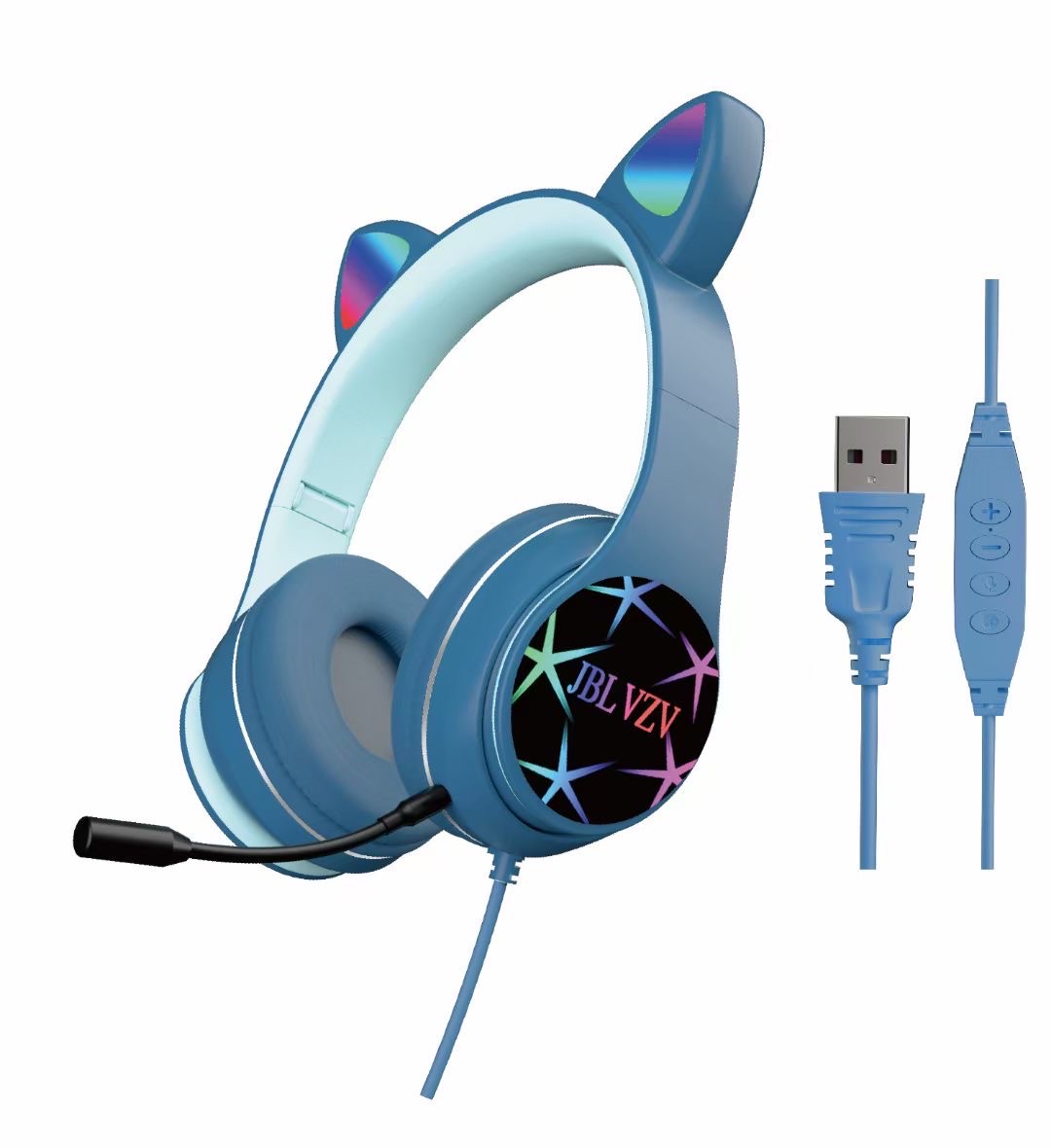 VZV-023M single U7.1 gaming headphones, cat-ear luminous headphones, RGV, over-ear headphones Specification image