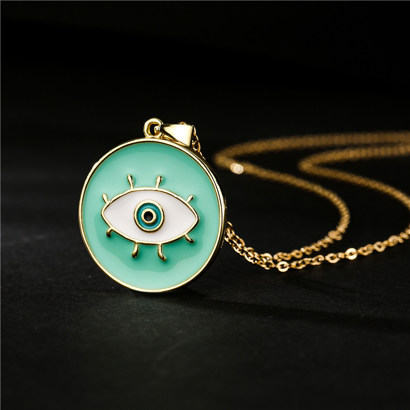 Cross-border source 5-color oil-dripping Devil's Eye pendant necklace, women's InS-style European and American fashion necklace detail image 3