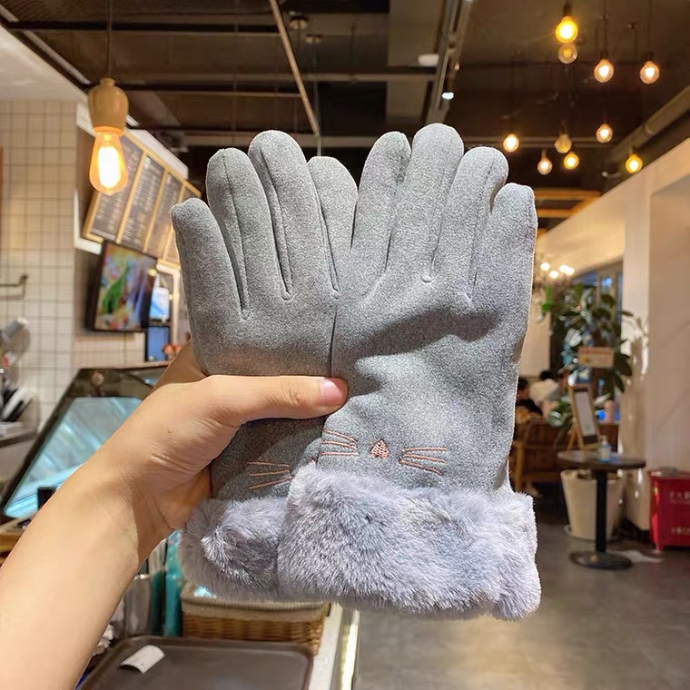 Cashmere gloves winter female cute Korean version plus cashmere warm thick gloves for men riding motorcycle spring and autumn