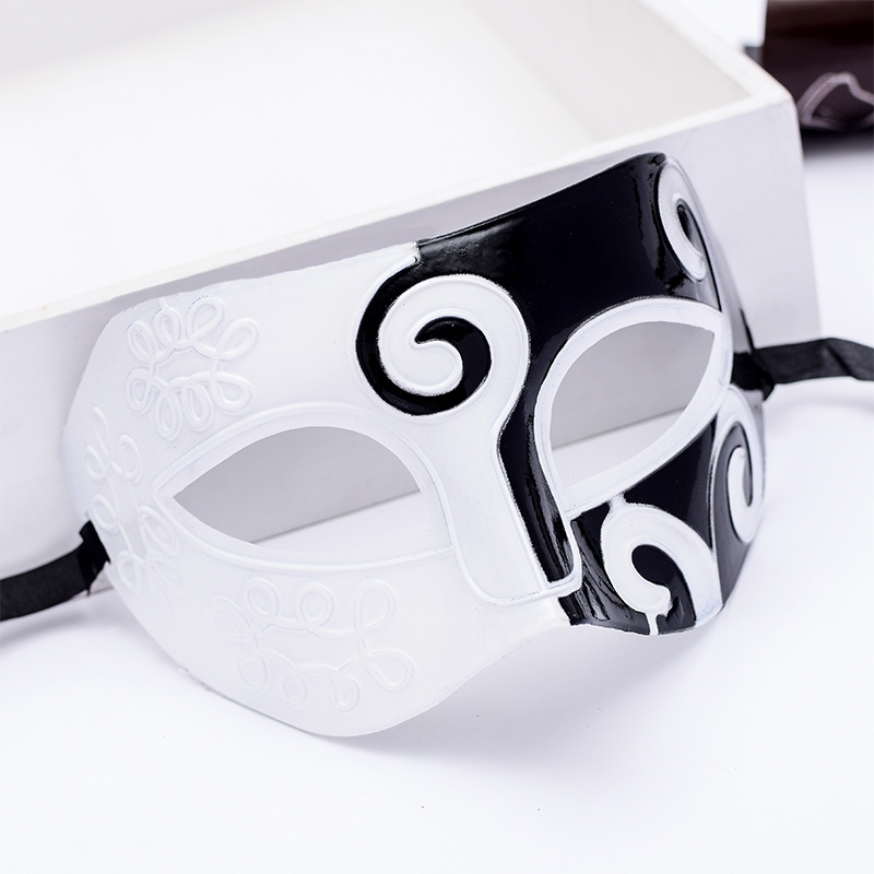White half face Men's mask Black PROM Show Mask Halloween Half Face Mask Black and White Crew Head Mask 1