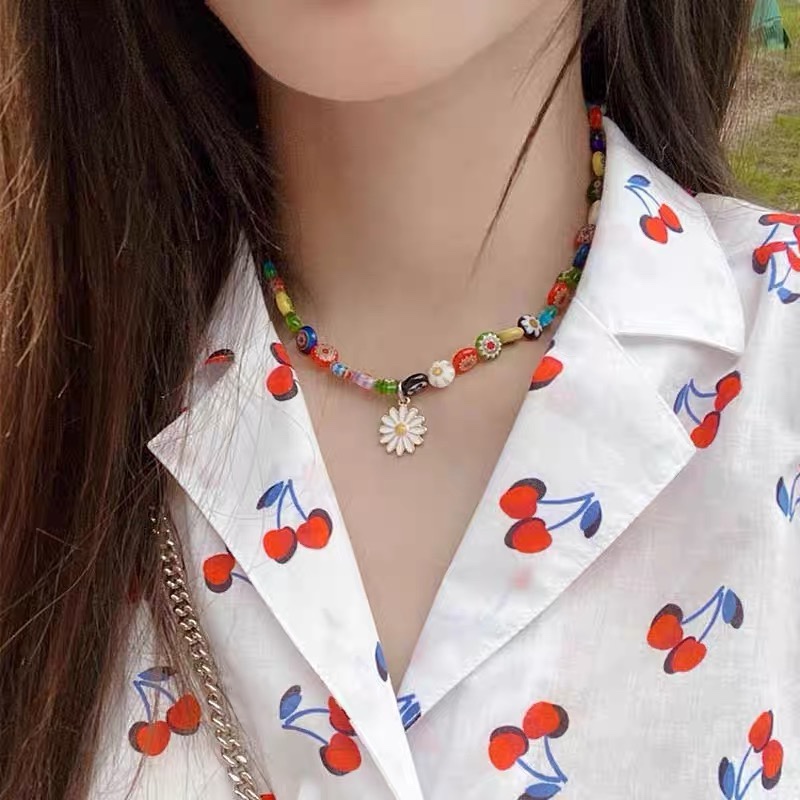 彩色琉璃花雏菊项链
